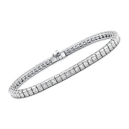Bracelet Tennis à 9 carats De Réel Diamants Princesses Étincelants 14K D'Or Blanc