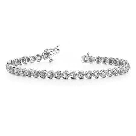 Bracelet Tennis en Forme de Coeur à 6 Ct De Authentique Diamants Ronds 14K D'Or Blanc