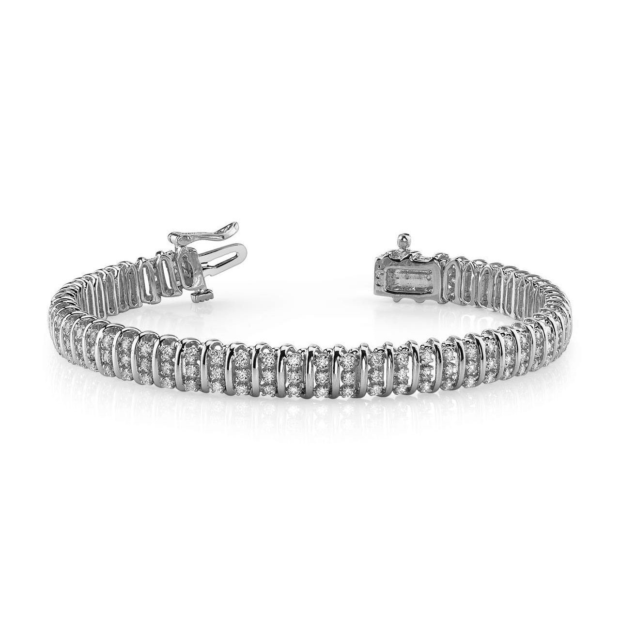 Bracelet Triple Illusion 8.10 Carats Réel Diamants Ronds Or Blanc 14K