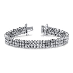 Bracelet Triple Rang De Réel Diamants Ronds Étincelants 18 Ct En Or Blanc 14K