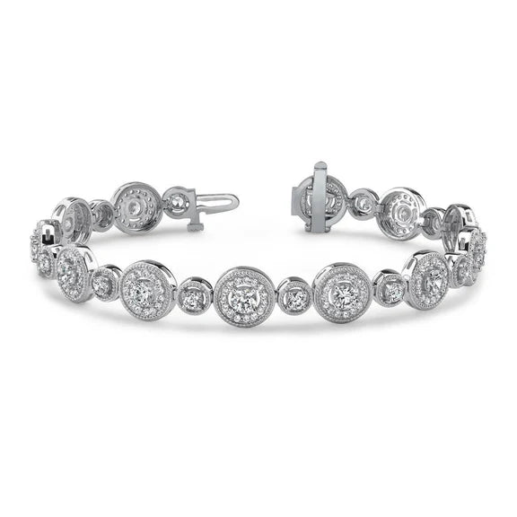 Bracelet à 11,50 Carats De Réel Diamants En Cercles Ronds Bijoux En Or Blanc