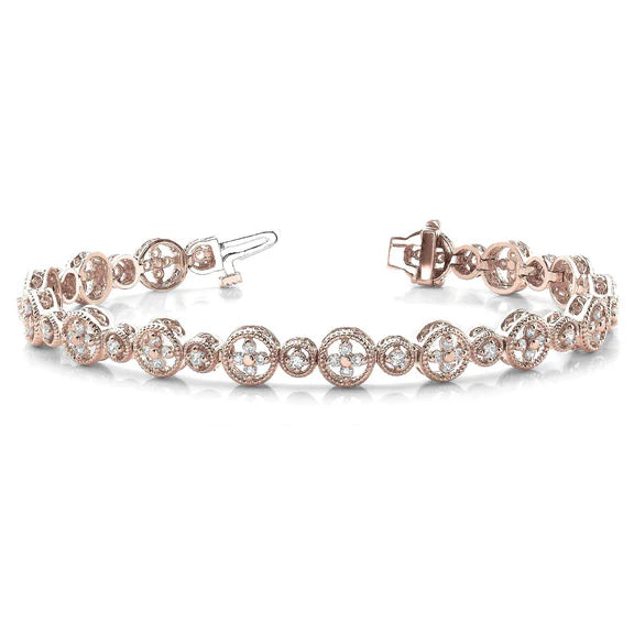 Bracelet à 3,30 Carats De Réel Diamants Ronds Étincelants 14K D'Or Rose Nouveau