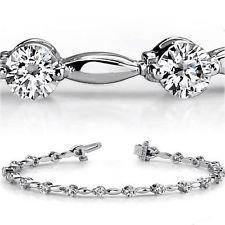 Bracelet à 4 Carats De Véritable Diamants Ronds Étincelants 14K D'Or Blanc
