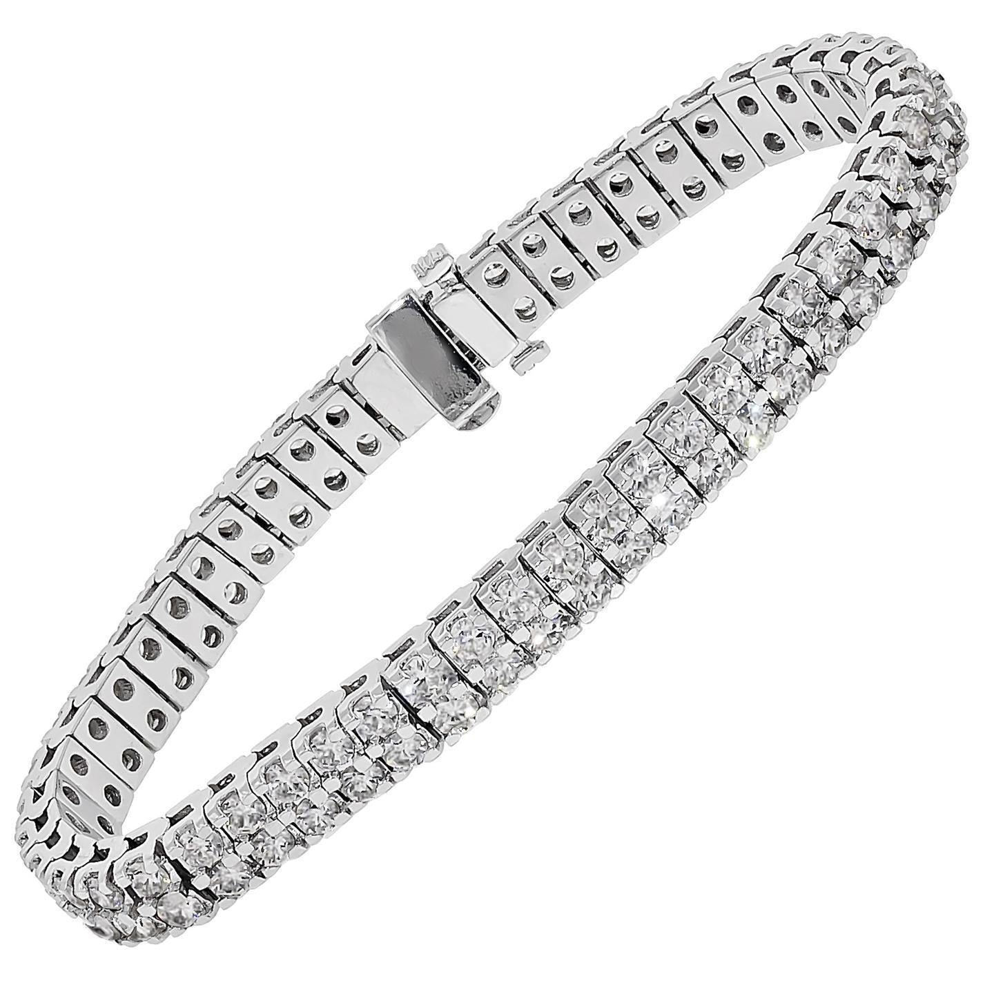 Bracelet à Double Rang Et à 7 Carats De Naturel Diamants Ronds 14K D'Or Blanc