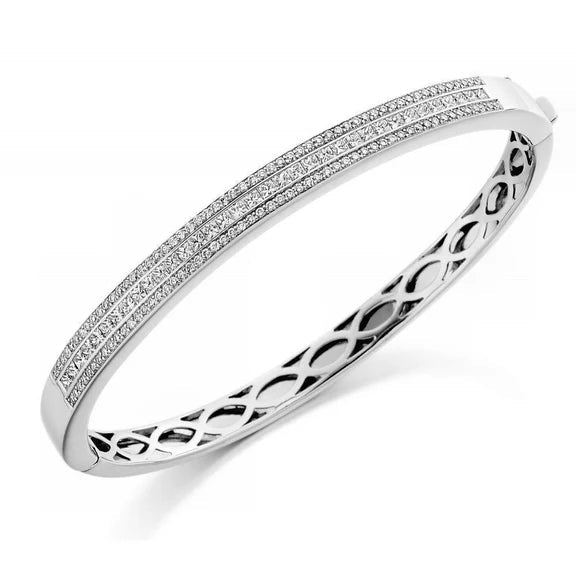 Bracelet à Réel Diamants Ronds De 3.95 Cts En Or Blanc 14K