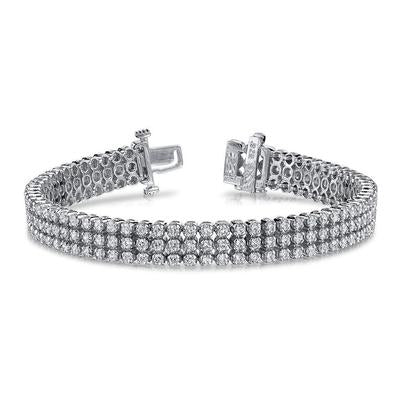 Bracelet à Triple Rang Et à 9 Ct De Réel Diamants Ronds Étincelants 14K D'Or Blanc