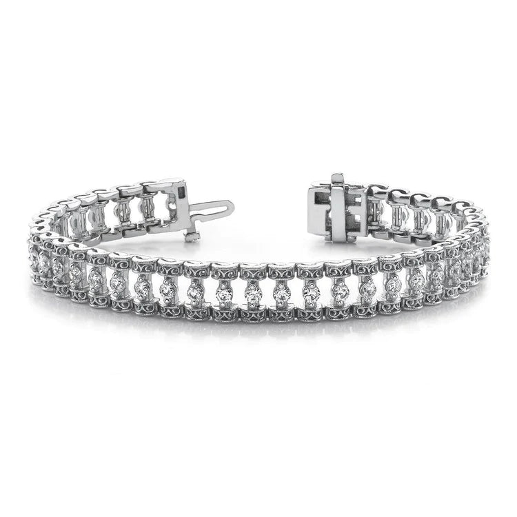 Bracelet de Authentique diamants ronds à deux griffes de 6 ct en or blanc massif 14K