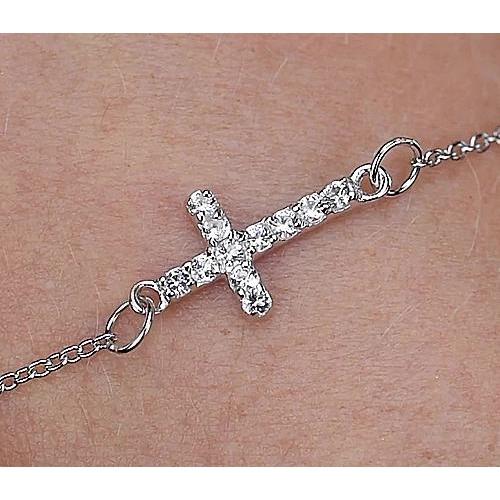 Bracelet en croix avec Réel Diamants Ronds de 3,30 Carats en Or Blanc Nouveau