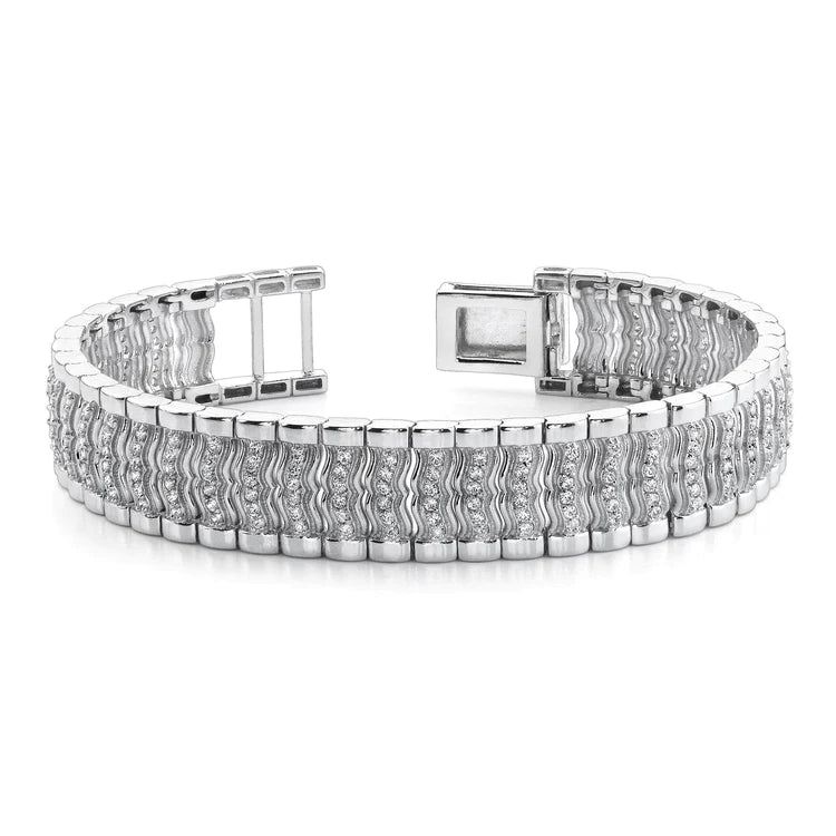 Bracelet homme en or blanc 14k Coupe Ronde avec Naturel diamants 6 carats