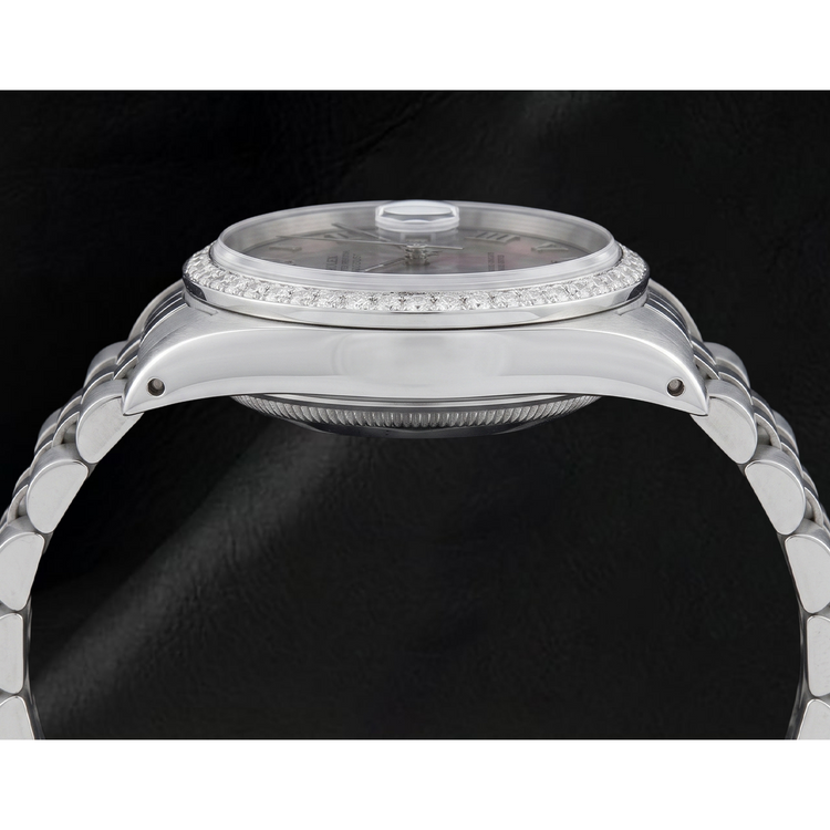 Bracelet jubilé acier inoxydable Rolex Lunette diamant Gris Cadran romain réglage rapide