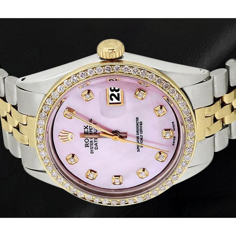 Bracelet jubilé en or acier inoxydable et montre Datejust Rolex avec cadran en diamant rose et lunette ensemble rapide