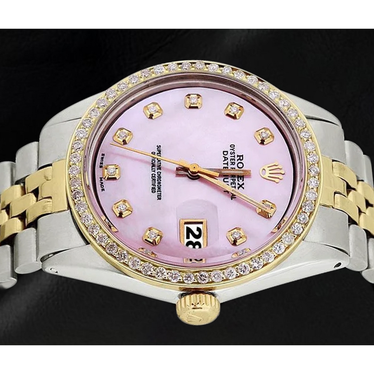 Bracelet jubilé en or acier inoxydable et montre Datejust Rolex avec cadran en diamant rose et lunette ensemble rapide