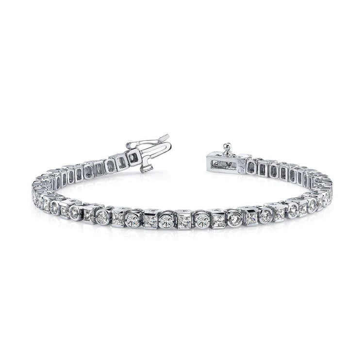 Bracelet tennis Naturel diamants taille princesse et rond 10 carats en or blanc 14 carats