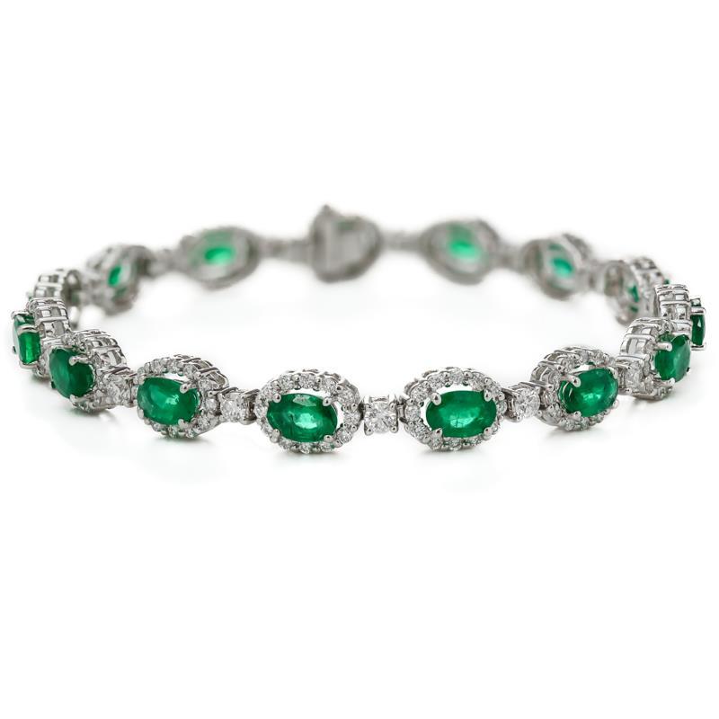 Bracelet tennis femme taille ovale émeraude verte avec diamants 14K 8.5 ct. - HarryChadEnt.FR