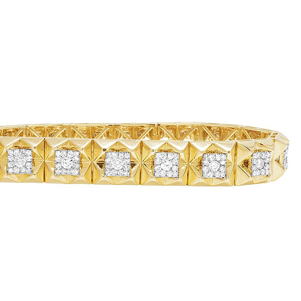 Bracelet Homme Carré Naturel Diamant 5 Carats Or Jaune 14K