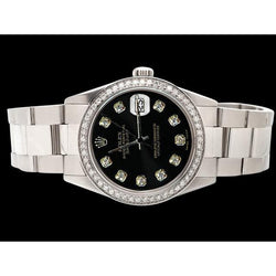 Bracelet Ss Oyster Montre Rolex Cadran Diamant Noir Lunette Datejust
