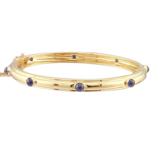 Bracelet Cabochon Saphir Bleu Bijoux Or Jaune 14K