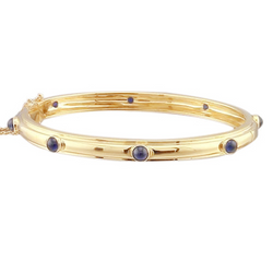 Bracelet Cabochon Saphir Bleu Bijoux Or Jaune 14K