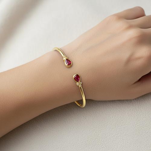Bracelet Jonc Diamant Rubis Femme 2.30 Carats Or Jaune 14K