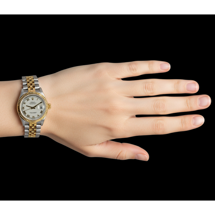 Bracelet Jubilé Rolex Datejust de taille moyenne acier inoxydable et or jaune 18 carats P4