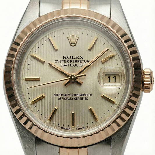 Bracelet Jubilé en Or Rose Montre stick blanche Rolex Date Just