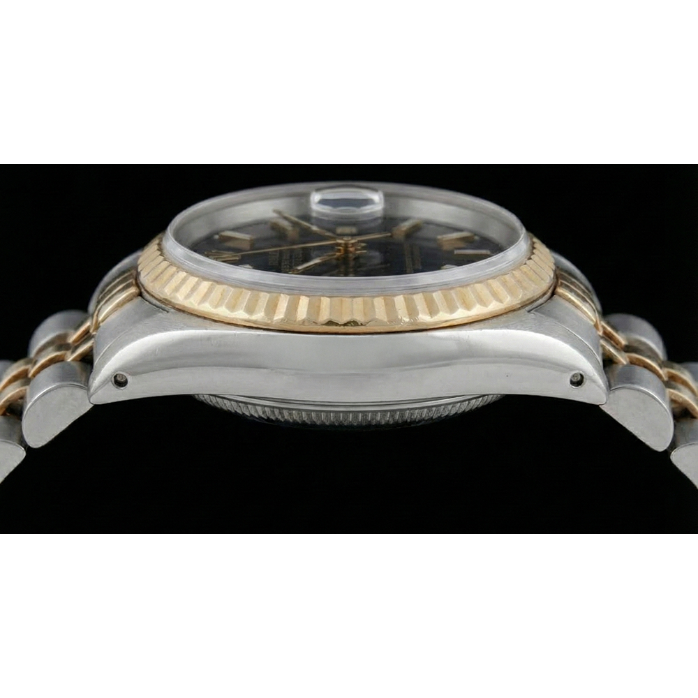 Bracelet Jubilé Bicolore Regarder Rolex Datejust Cadran Bâton Noir Cannelé