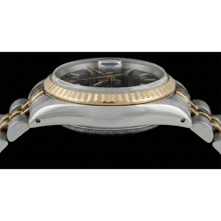 Bracelet Jubilé Bicolore Regarder Rolex Datejust Cadran Bâton Noir Cannelé