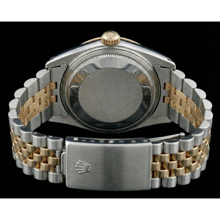 Bracelet Jubilé Bicolore Regarder Rolex Datejust Cadran Bâton Noir Cannelé