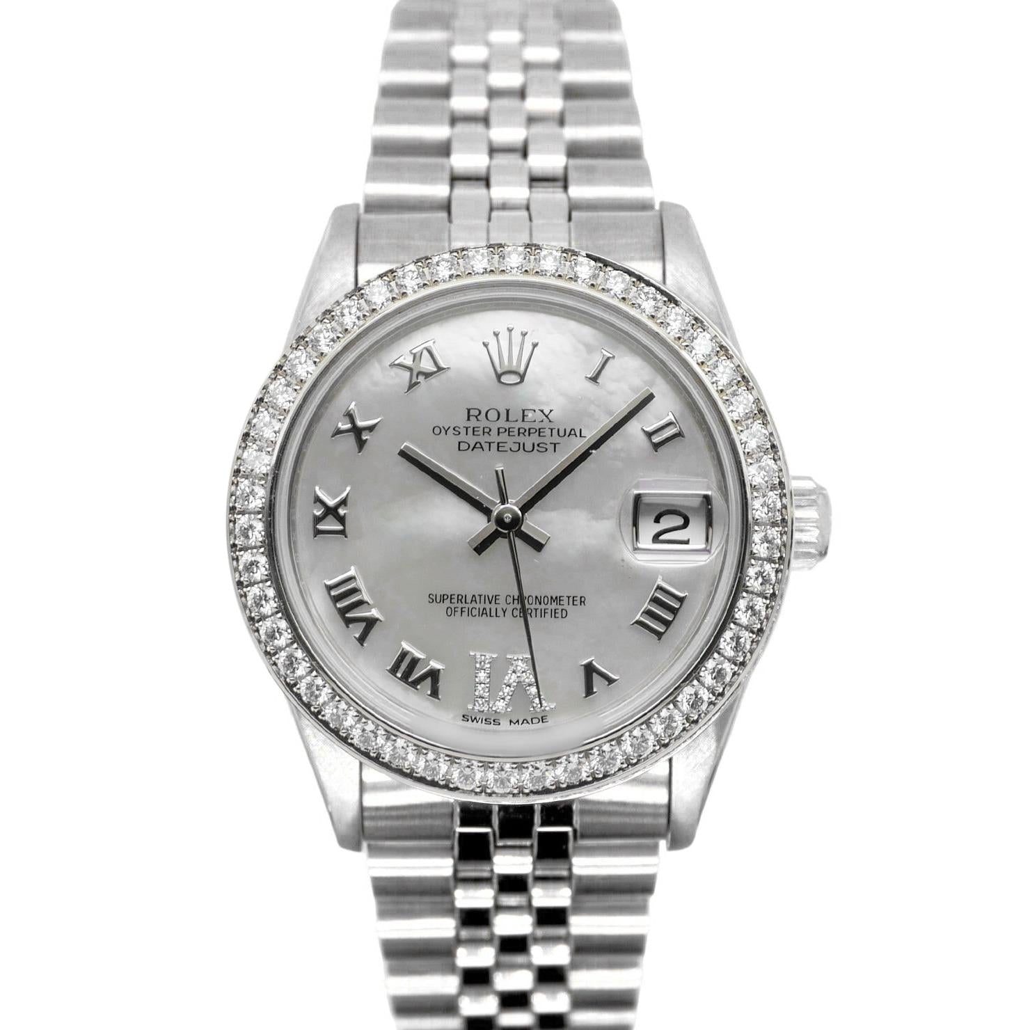 Bracelet Jubilé personnalisé Lunette Diamant Taille moyenne Datejust Rolex montre acier inoxydable