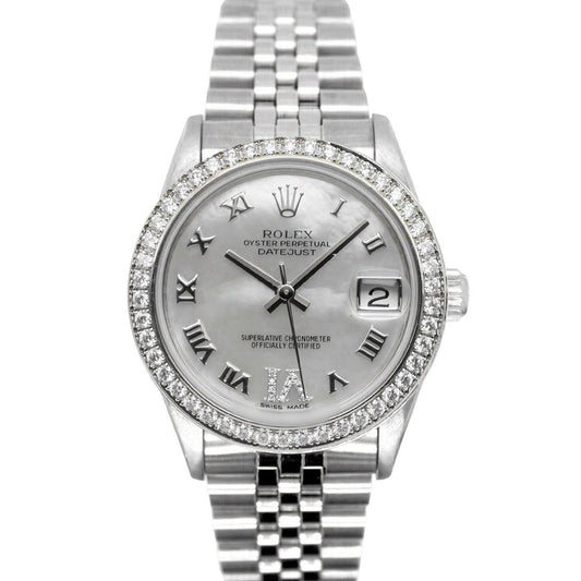 Bracelet Jubilé personnalisé Lunette Diamant Taille moyenne Datejust Rolex montre acier inoxydable