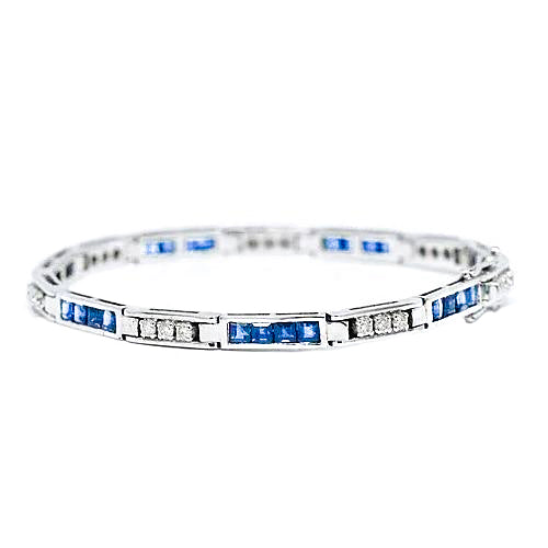 Bracelet Tennis Diamant Rond & Saphir Princesse