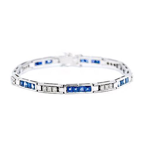 Bracelet Tennis Diamant Rond & Saphir Princesse