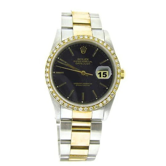Cadran Noir Lunette Diamant Montre Rolex Datejust
