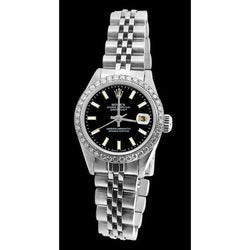 Bracelet jubilé acier inoxydable Cadran bâton noir Lunette en diamant Montre Rolex