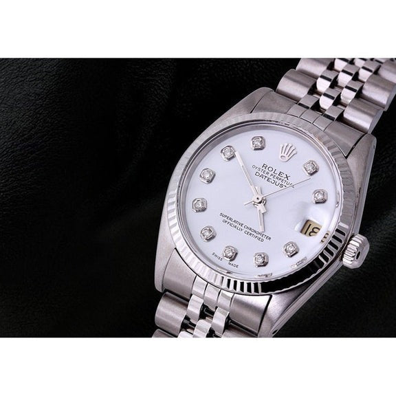 Bracelet jubilé acier inoxydable Cadran diamant Lunette cannelée Rolex Date 