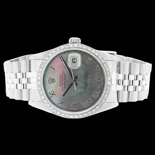 Bracelet jubilé acier inoxydable Rolex Lunette diamant Gris Cadran romain réglage rapide