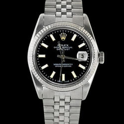 Bracelet jubilé acier inoxydable Rolex Noir Datejust Montre Homme Lunette Cannelée