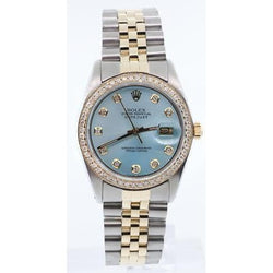 Bracelet jubilé deux tons Datejust Cadran diamant bleu Lunette Montre Rolex réglage rapide