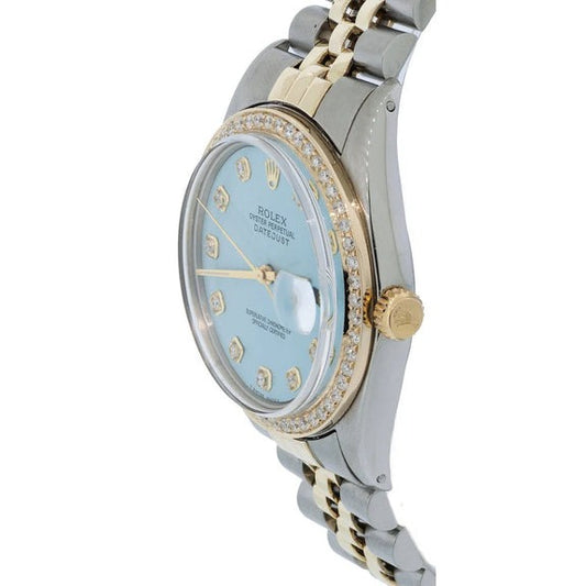 Cadran diamant bleu Lunette Montre Rolex réglage rapide
