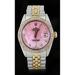 Bracelet jubilé en or acier inoxydable et montre Datejust Rolex avec cadran en diamant rose et lunette ensemble rapide