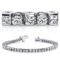 Bracelets Tennis à 8,05 Ct De Réel Diamants Princesses Et Ronds 14K D'Or Blanc