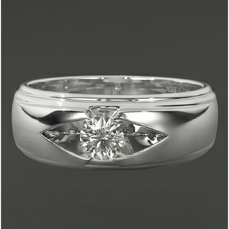 Branché Bague Pour Hommes Véritable Rond Diamant Solitaire