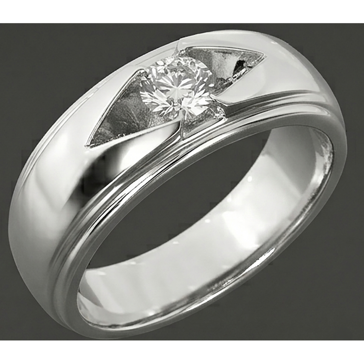 Branché Bague Pour Hommes Véritable Rond Diamant Solitaire
