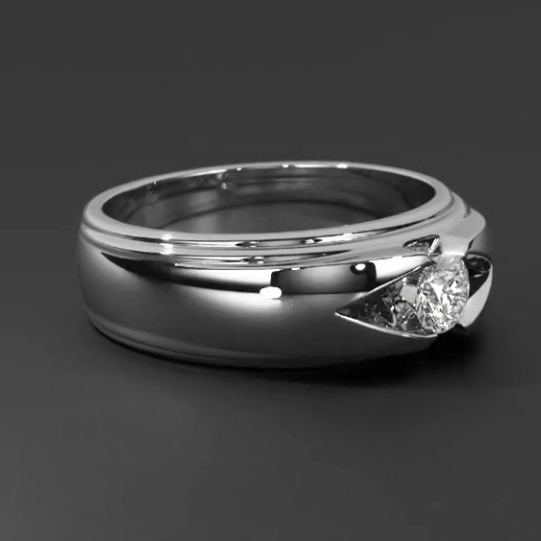 Branché Bague Pour Hommes Véritable Rond Diamant Solitaire