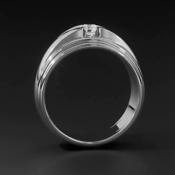 Branché Bague Pour Hommes Véritable Rond Diamant Solitaire