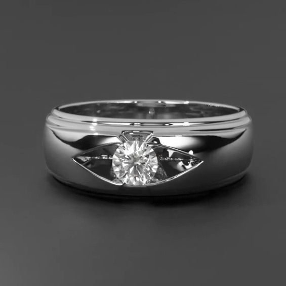 Branché Bague Pour Hommes Véritable Rond Diamant Solitaire