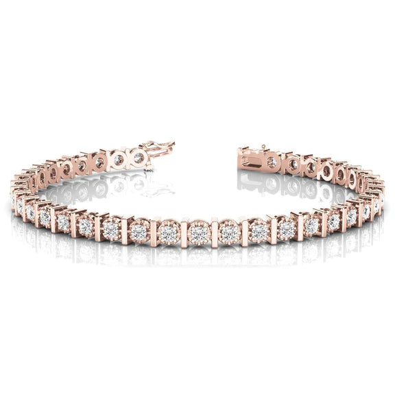 Brecelet Tennis à 8 Carats De Réel Diamants Ronds 14K D'Or Rose