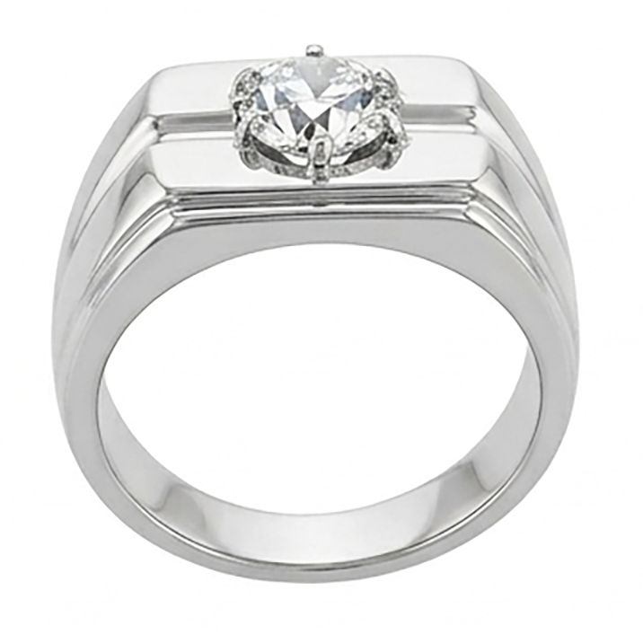 Brillant Coussin Antique Bague Homme 2 carats en 10K White Gold