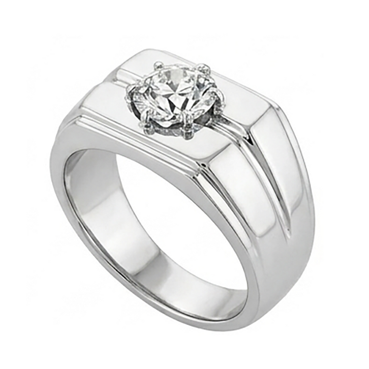Brillant Coussin Antique Bague Homme 2 carats en 10K White Gold