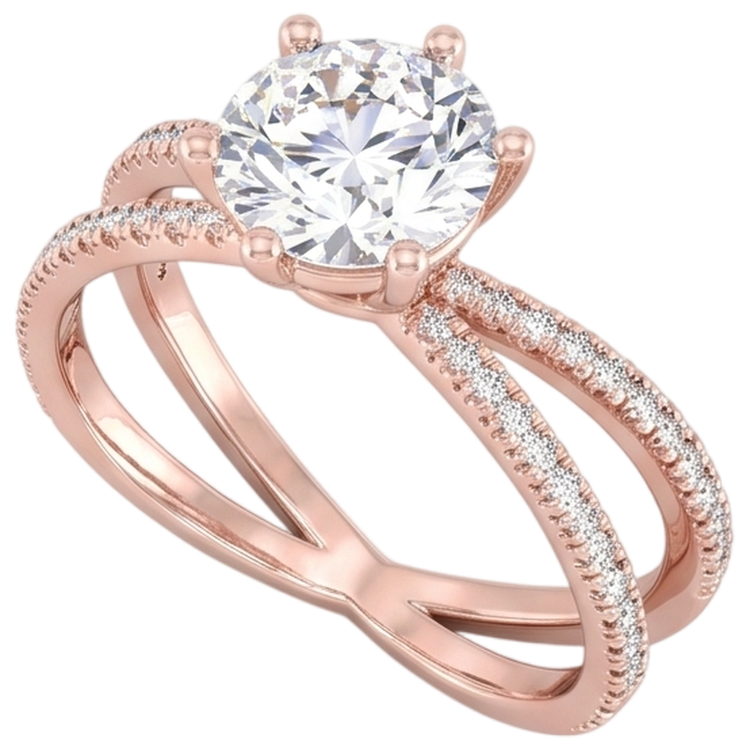 Brillant Tige Fendue Bague de Fiançailles – 1 carats en Or 14K